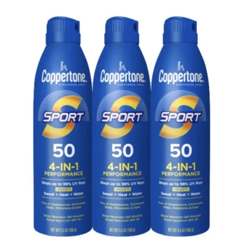 Coppertone Sport SPF 50 4-In-1 Performance Sunscreen Spray Broad Spectrum 3 Pack